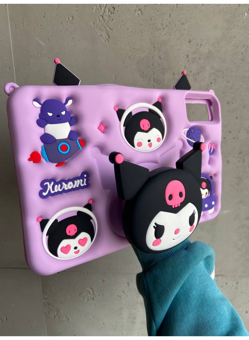 Cartoon 3D Silicon Handle Stand Cover For Xiaomi Redmi SE 11, Kids Shockproof Case With Handle & Stand, Funda Case (With Rope) (Kuromi) - Image 3